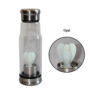 Glass Water Bottle with Natural Crystal Angel Inside -Choose Your Crystal!