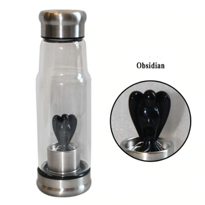 Glass Water Bottle with Natural Crystal Angel Inside -Choose Your Crystal!