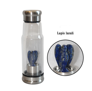 Glass Water Bottle with Natural Crystal Angel Inside -Choose Your Crystal!