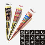 Body Paint Indian GOLECHA Henna Cones Red Brown Black Color 3 Piece + 15 Stencils 6*6cm Temporary Tattoo Kits Body Art  Ink
