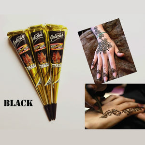 Body Paint Indian GOLECHA Henna Cones Red Brown Black Color 3 Piece + 15 Stencils 6*6cm Temporary Tattoo Kits Body Art  Ink
