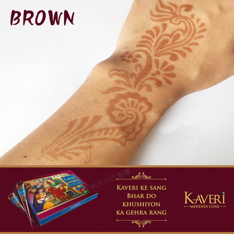Body Paint Indian GOLECHA Henna Cones Red Brown Black Color 3 Piece + 15 Stencils 6*6cm Temporary Tattoo Kits Body Art  Ink