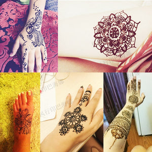 Body Paint Indian GOLECHA Henna Cones Red Brown Black Color 3 Piece + 15 Stencils 6*6cm Temporary Tattoo Kits Body Art  Ink