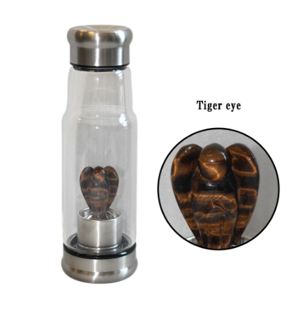Glass Water Bottle with Natural Crystal Angel Inside -Choose Your Crystal!