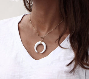 Bohemian Ox Horn Crescent  Choker Necklace