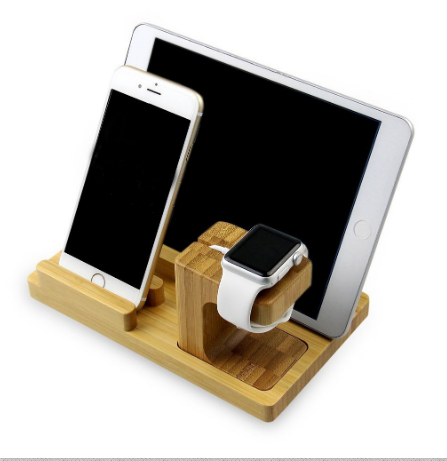 4-in-1 Bamboo Multifunctional Docking Station for iPhones, Apple Watches, iPad Mini & Other Smart Devices