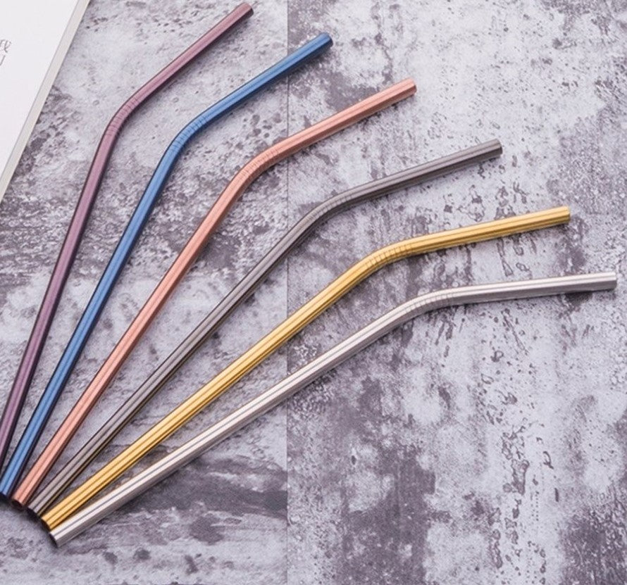Deluxe 6 Piece Set of Stainless Steel Reusable Drinking Straws