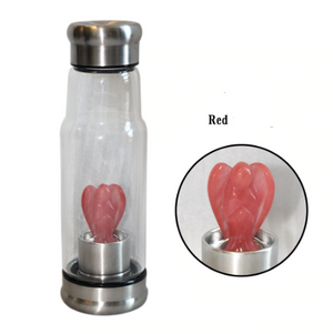 Glass Water Bottle with Natural Crystal Angel Inside -Choose Your Crystal!