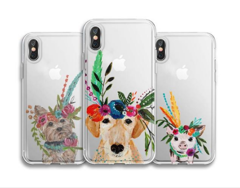 Boho Inspired Yorkie, Labrador & Pig Design Cell Phone Cases For iPhones