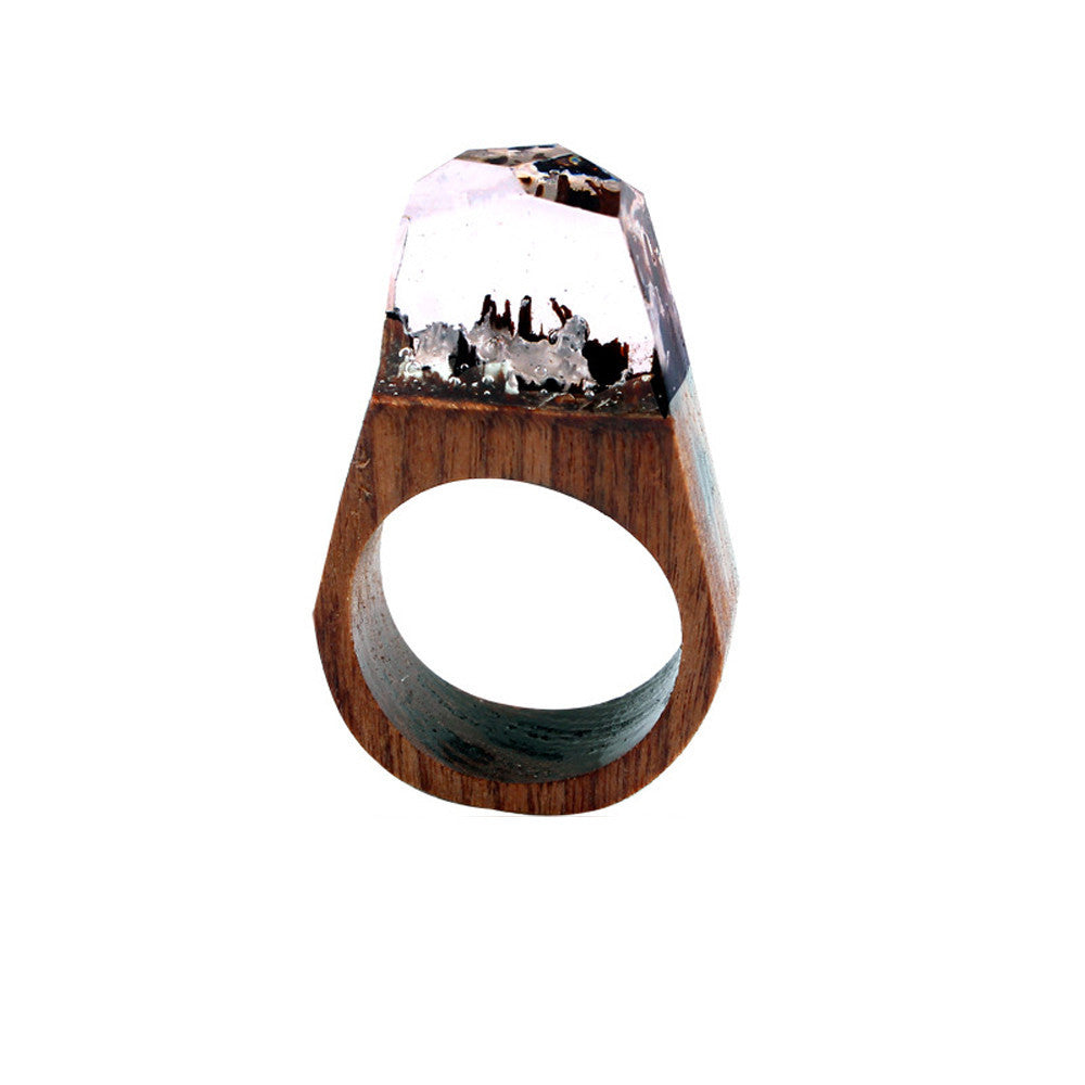 Secret Landscape Handmade Wood & Resin Ring Size 8