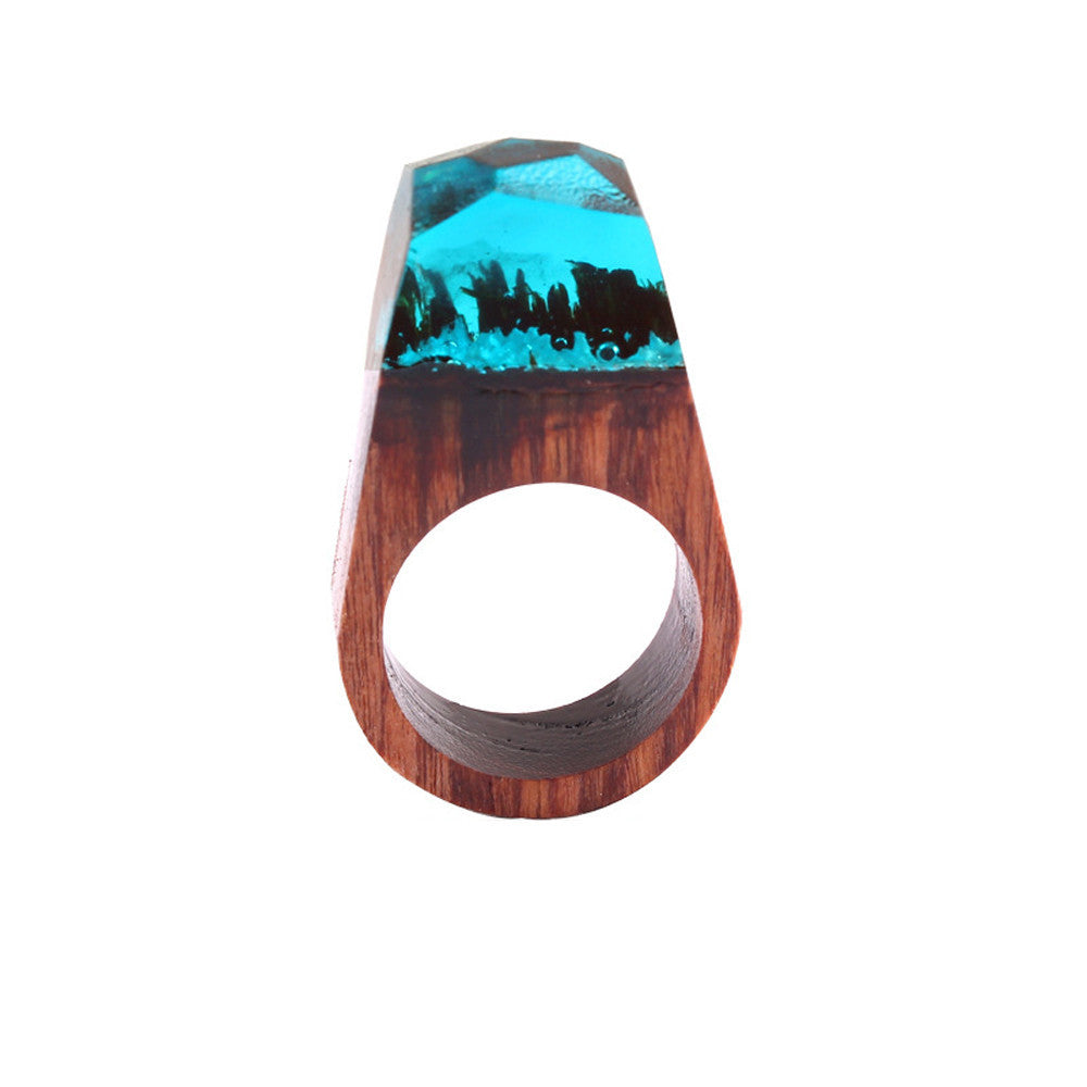 Secret Landscape Handmade Wood & Resin Ring Size 8