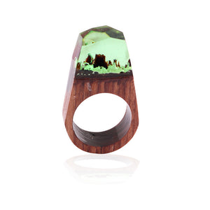 Secret Landscape Handmade Wood & Resin Ring Size 8