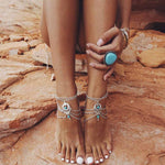 FAMSHIN 2017 Fashion Boho Ethnic blue stone Beads Anklets Chic Tassel Foot Chain Anklet Body Jewelry Anklets For Women