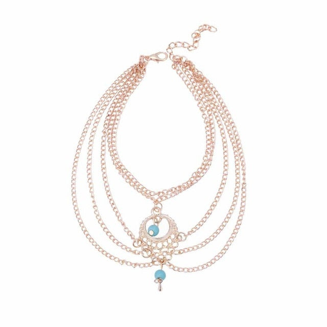 FAMSHIN 2017 Fashion Boho Ethnic blue stone Beads Anklets Chic Tassel Foot Chain Anklet Body Jewelry Anklets For Women