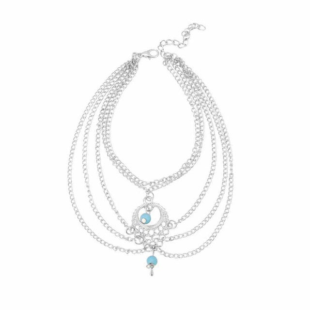 FAMSHIN 2017 Fashion Boho Ethnic blue stone Beads Anklets Chic Tassel Foot Chain Anklet Body Jewelry Anklets For Women