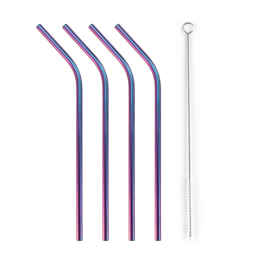 4Pcs Stainless Steel Metal Drinking Straw Straight Bent with Brush