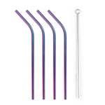 4Pcs Stainless Steel Metal Drinking Straw Straight Bent with Brush