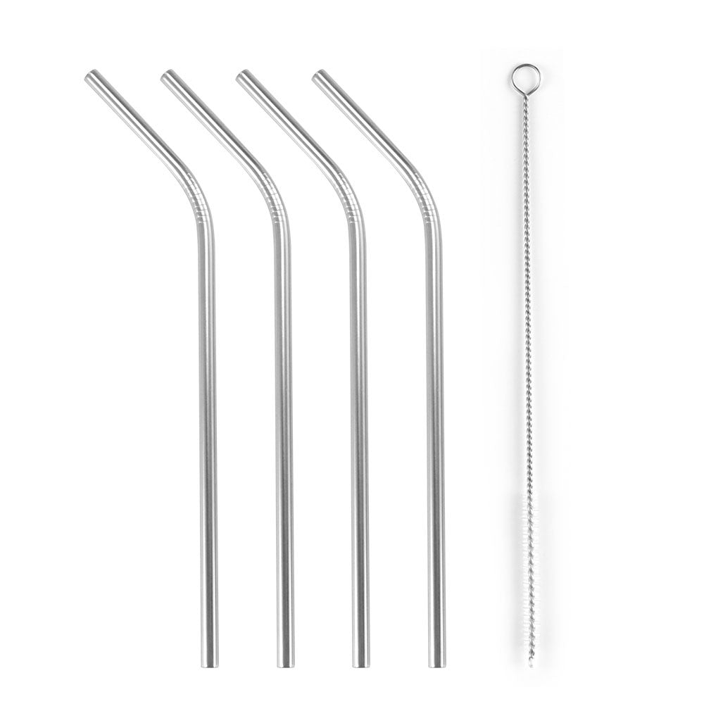 4Pcs Stainless Steel Metal Drinking Straw Straight Bent with Brush