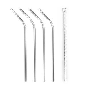 4Pcs Stainless Steel Metal Drinking Straw Straight Bent with Brush