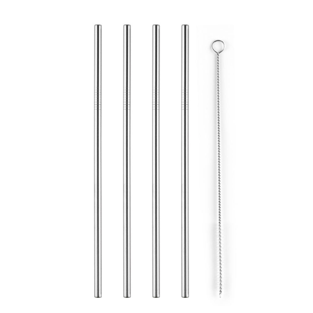 4Pcs Stainless Steel Metal Drinking Straw Straight Bent with Brush