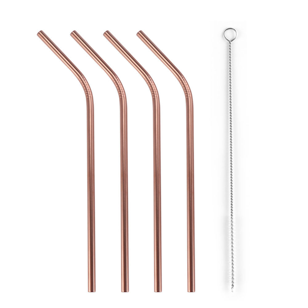 4Pcs Stainless Steel Metal Drinking Straw Straight Bent with Brush