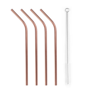 4Pcs Stainless Steel Metal Drinking Straw Straight Bent with Brush