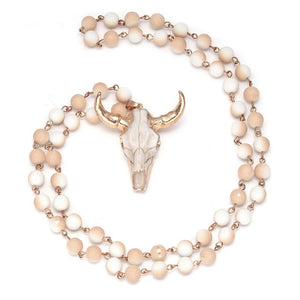 Boho Bull Skull Pendant Necklace