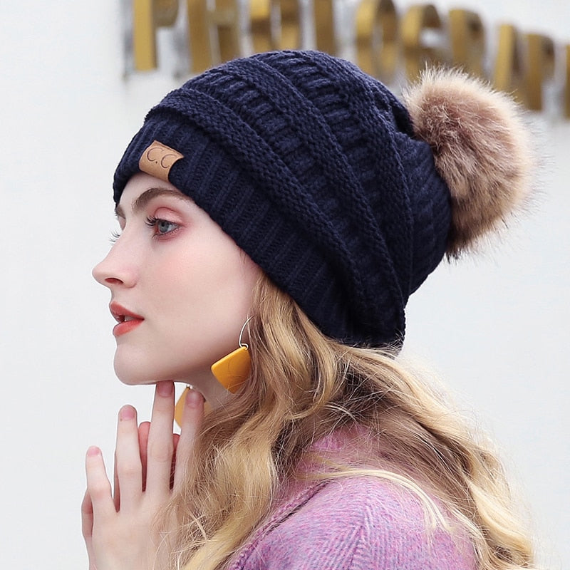 CC Brand Womens Slouchy Boho Beanie With Pom Pom