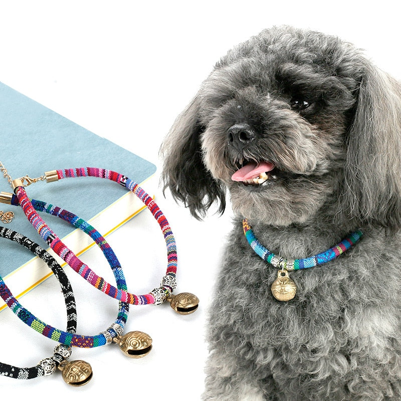 Adjustable Dog Cat Collar Printed Necktie Bohemian Necklace With Bell For Cats Puppy Kitten Pet Cat Accessories Cloth Collar