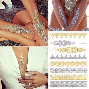 Waterproof Temporary tattoo Sticker gold sliver metallic metalic henna hair tatto  flash tatoo fake tattoos for women 27