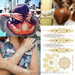 Waterproof Temporary tattoo Sticker gold sliver metallic metalic henna hair tatto  flash tatoo fake tattoos for women 27