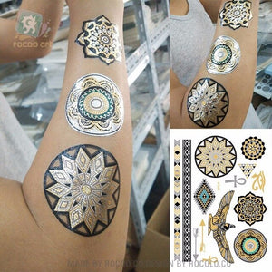 Waterproof Temporary tattoo Sticker gold sliver metallic metalic henna hair tatto  flash tatoo fake tattoos for women 27