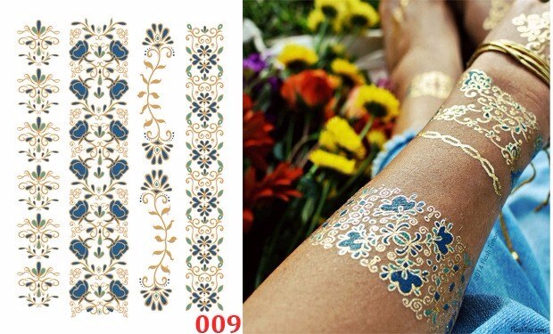 Waterproof Temporary tattoo Sticker gold sliver metallic metalic henna hair tatto  flash tatoo fake tattoos for women 27