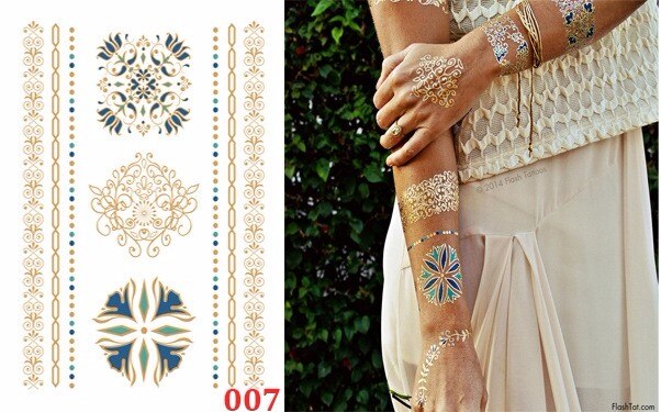 Waterproof Temporary tattoo Sticker gold sliver metallic metalic henna hair tatto  flash tatoo fake tattoos for women 27