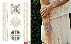 Waterproof Temporary tattoo Sticker gold sliver metallic metalic henna hair tatto  flash tatoo fake tattoos for women 27