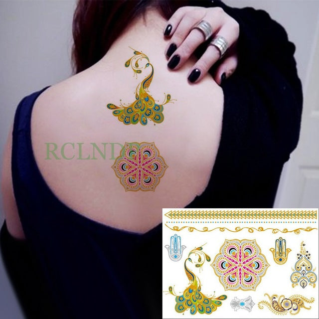 Waterproof Temporary tattoo Sticker gold sliver metallic metalic henna hair tatto  flash tatoo fake tattoos for women 27