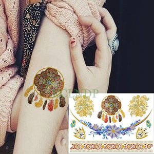 Waterproof Temporary tattoo Sticker gold sliver metallic metalic henna hair tatto  flash tatoo fake tattoos for women 27