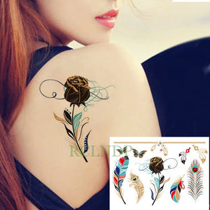 Waterproof Temporary tattoo Sticker gold sliver metallic metalic henna hair tatto  flash tatoo fake tattoos for women 27