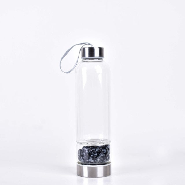 Glass Water Bottle with Natural Crystals Inside -Choose Your Crystal!