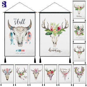 Bohemian Cow Skull & Floral Wall Hanging -11 Designs to Choose From