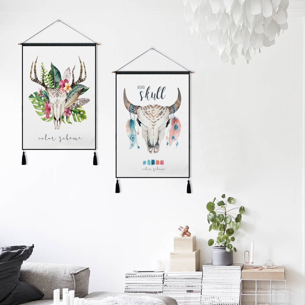 Bohemian Cow Skull & Floral Wall Hanging -11 Designs to Choose From