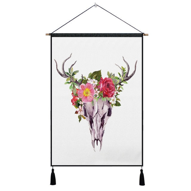 Bohemian Cow Skull & Floral Wall Hanging -11 Designs to Choose From