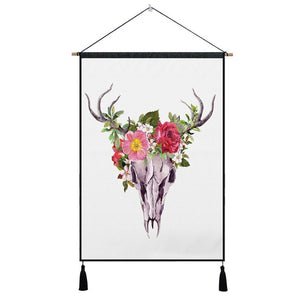 Bohemian Cow Skull & Floral Wall Hanging -11 Designs to Choose From