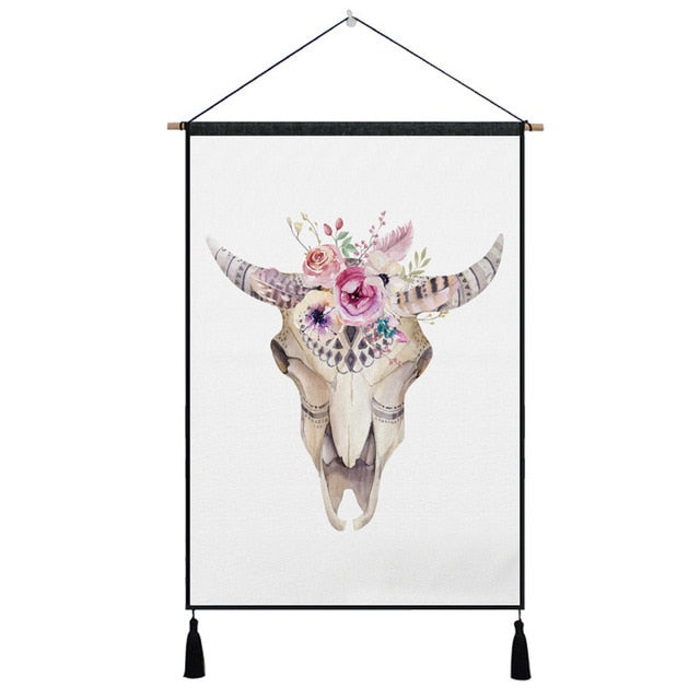 Bohemian Cow Skull & Floral Wall Hanging -11 Designs to Choose From