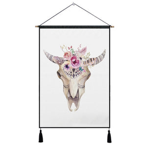Bohemian Cow Skull & Floral Wall Hanging -11 Designs to Choose From