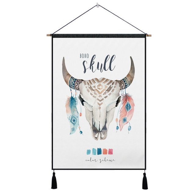Bohemian Cow Skull & Floral Wall Hanging -11 Designs to Choose From