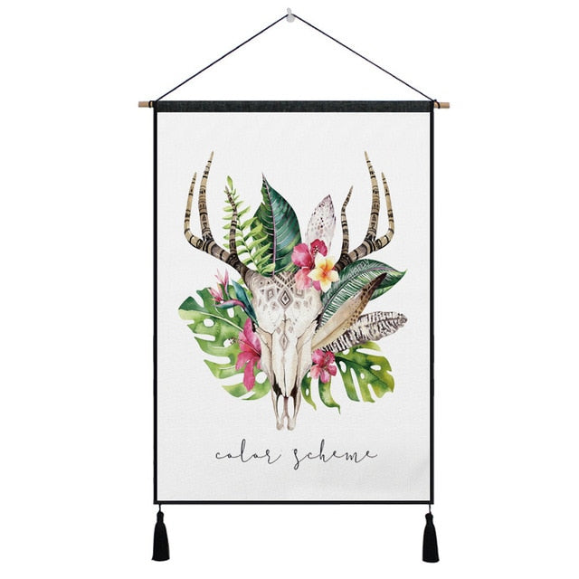 Bohemian Cow Skull & Floral Wall Hanging -11 Designs to Choose From
