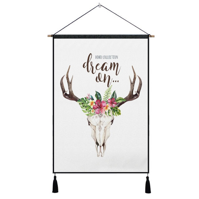 Bohemian Cow Skull & Floral Wall Hanging -11 Designs to Choose From