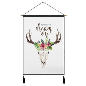 Bohemian Cow Skull & Floral Wall Hanging -11 Designs to Choose From