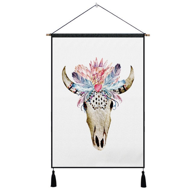 Bohemian Cow Skull & Floral Wall Hanging -11 Designs to Choose From